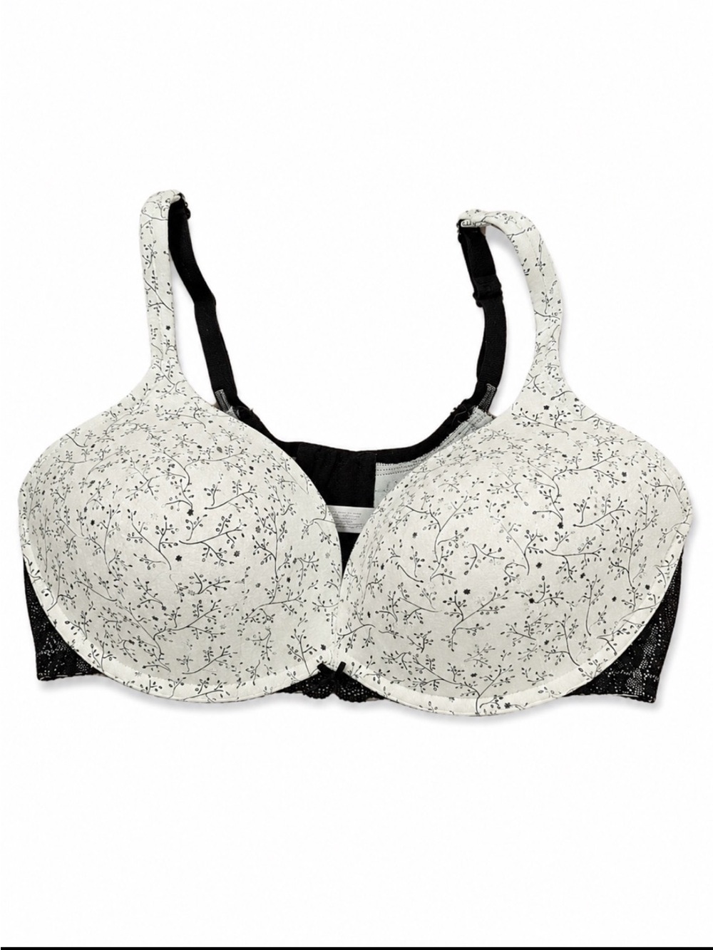 Cacique 42DD Bra black/white floral no underwire lightly padded stretch comfort